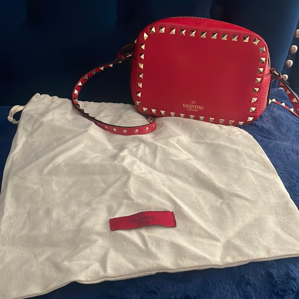 Red Valentino Rockstud Grainy Leather Camera Bag